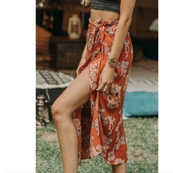 Free People Sunray Sarong Floral Midi Skirt - Picture 1 of 9